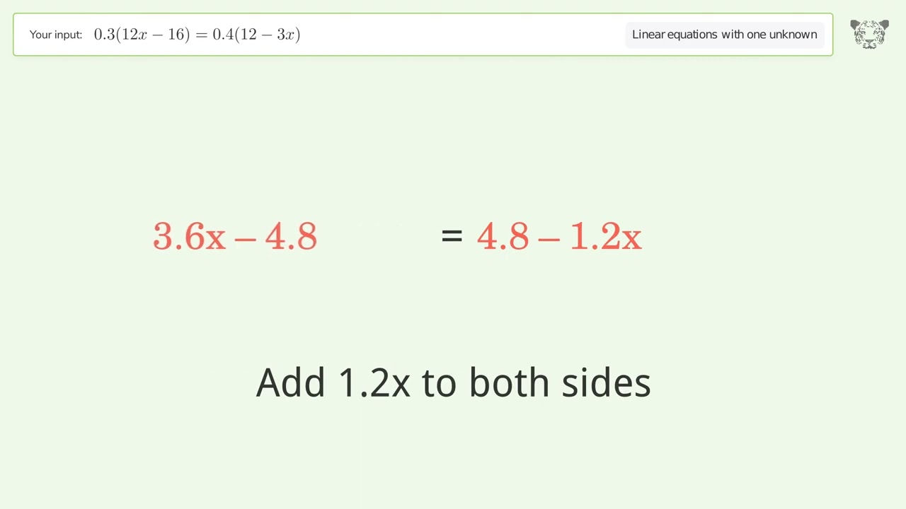 Linear Equation With One Unknown Solve 0 3 12x 16 0 4 12 3x Step by Linear Equation With One Unknown Solve 0 3 12x 16 0 4 12 3x Step by
