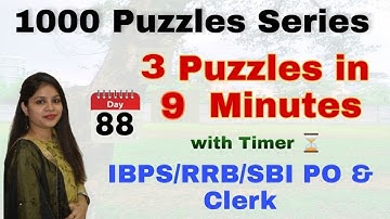 3 Puzzles in 9 Minutes with Timer l Day-88 l IBPS/RRB/SBI PO/Clerk 2020 l Divya Gupta | Bank Exam