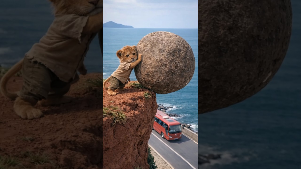 A poor little lion saved an entirebus of people! 😭🦁 