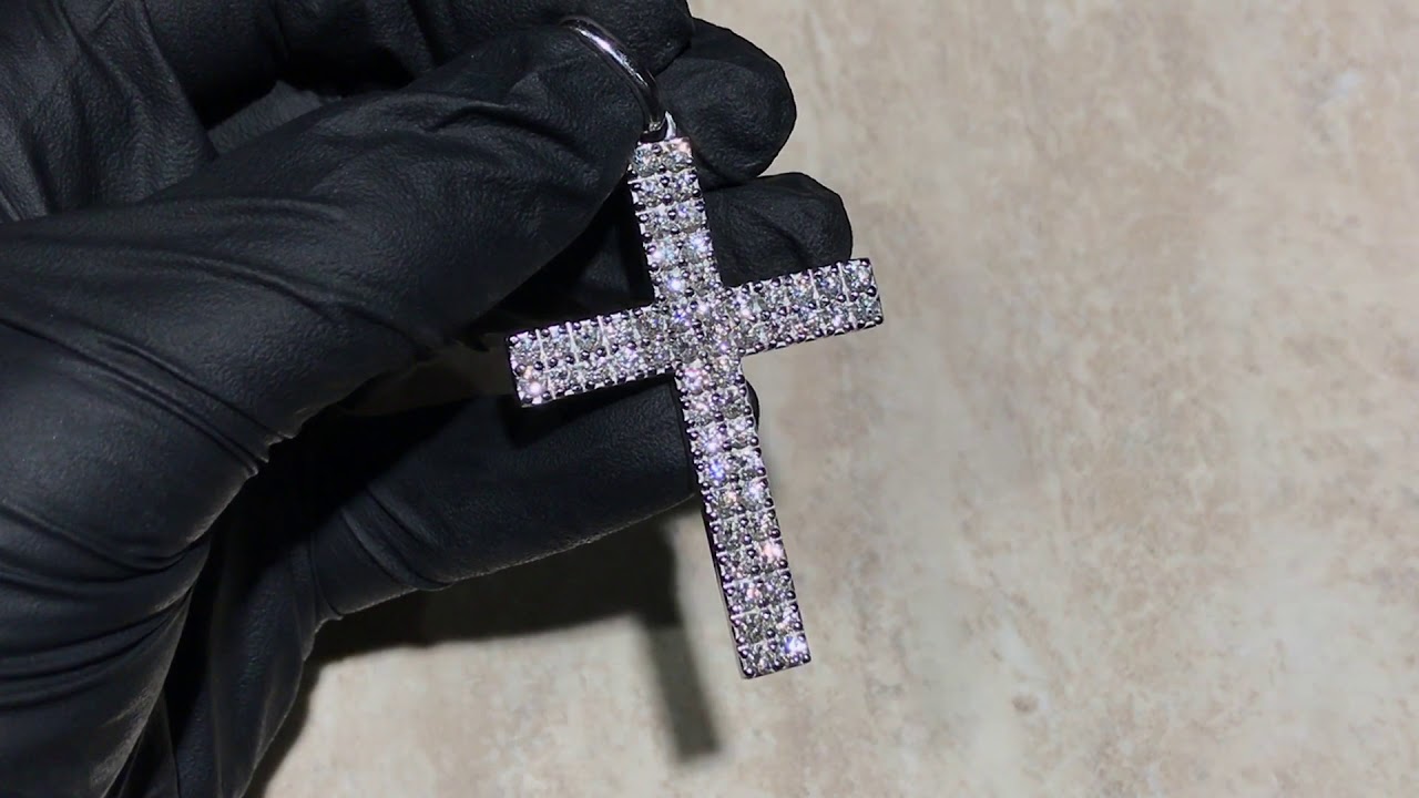 4 Carat Large Diamond Pave Cross in 14k White Gold - YouTube