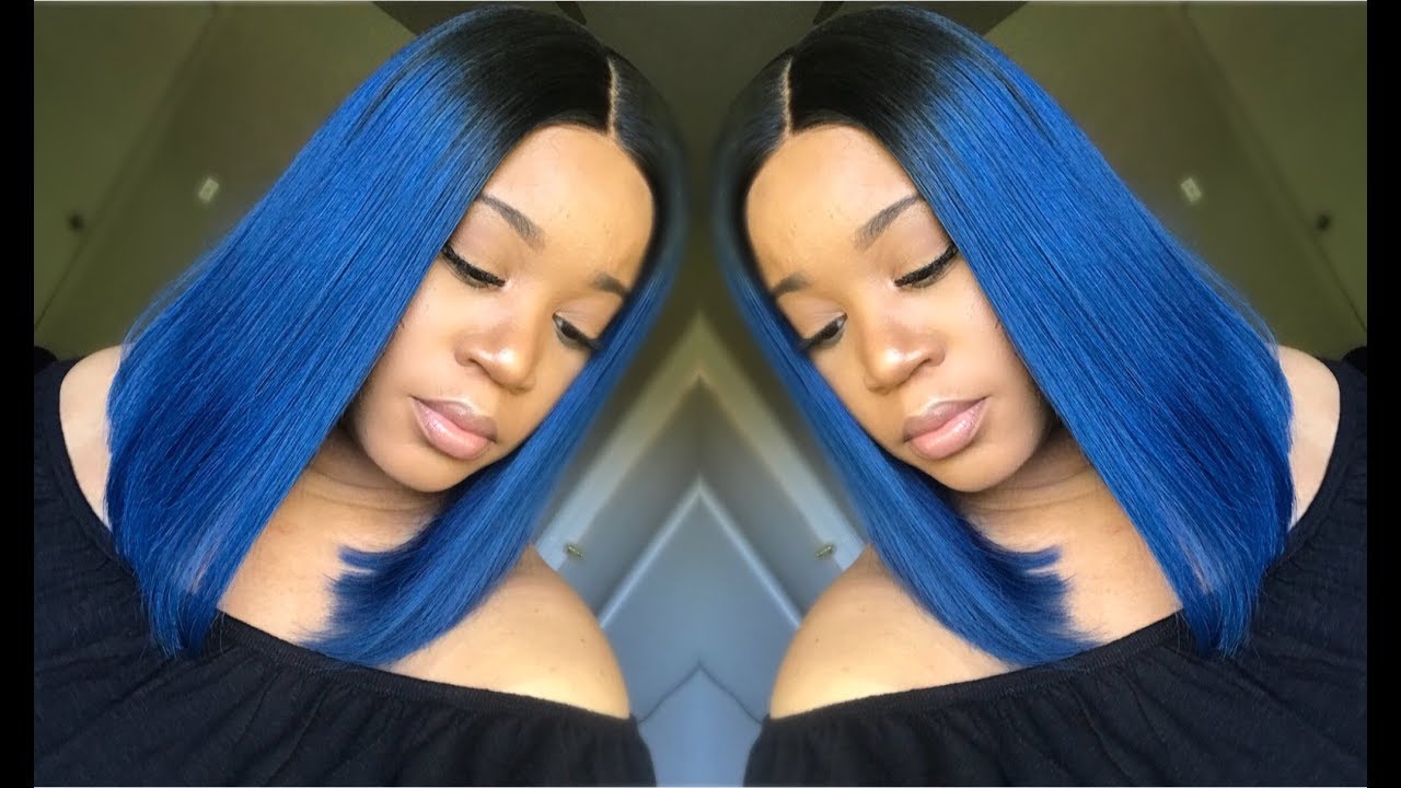 14 Inch Ombre Blue Bob Lace Wig Styling Tutorial Review