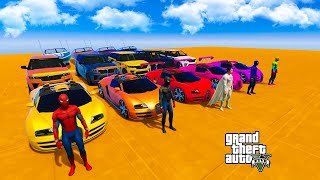 GTA V SPIDERMAN SUPER CAR AND BIKES FUNNY STUNT RACE CHALLENGE ON BOATS AND JEEPS