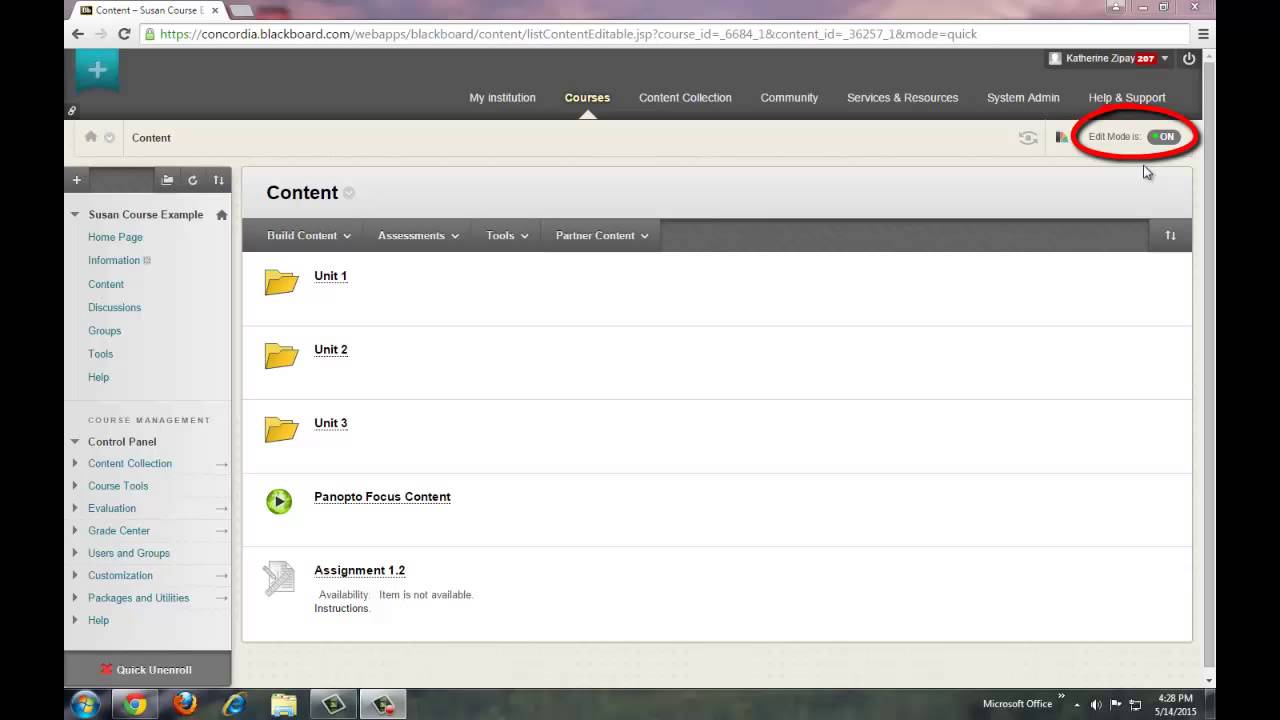 Edit Mode And View Course Content In Blackboard Learn Youtube