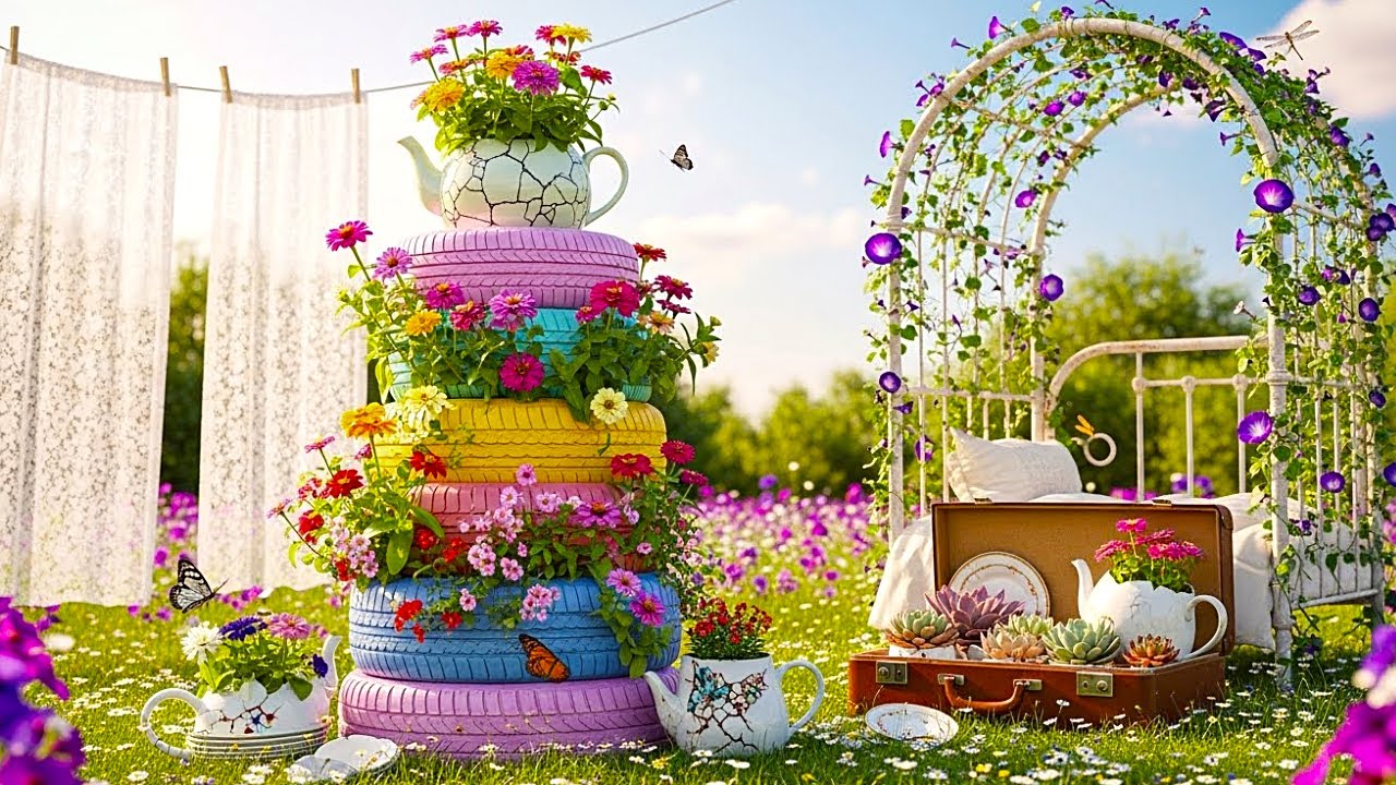 Переработанный хлам превращается в сказочный винтажный сад-оазис.