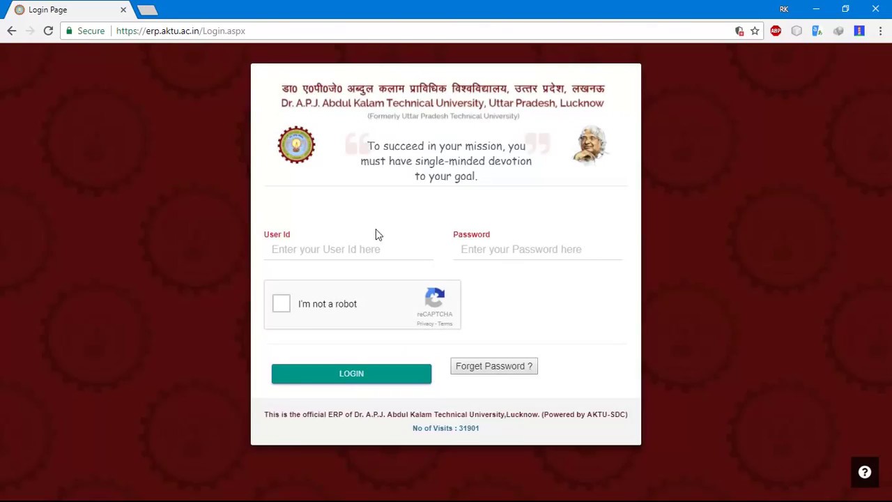AKTU | Forget password for filling Exam form 2018
