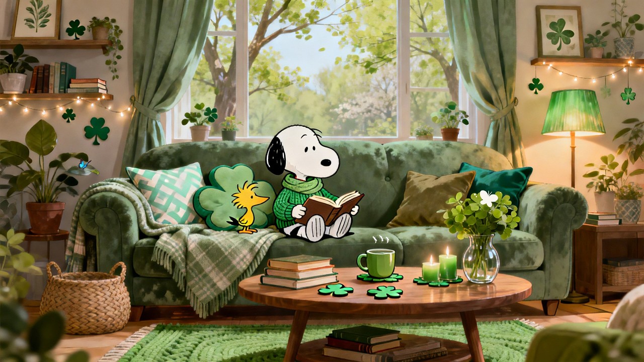 🍀 Snoopy St. Patrick’s Day Cozy Living Room | Cozy Lofi Beats for Study & Chill