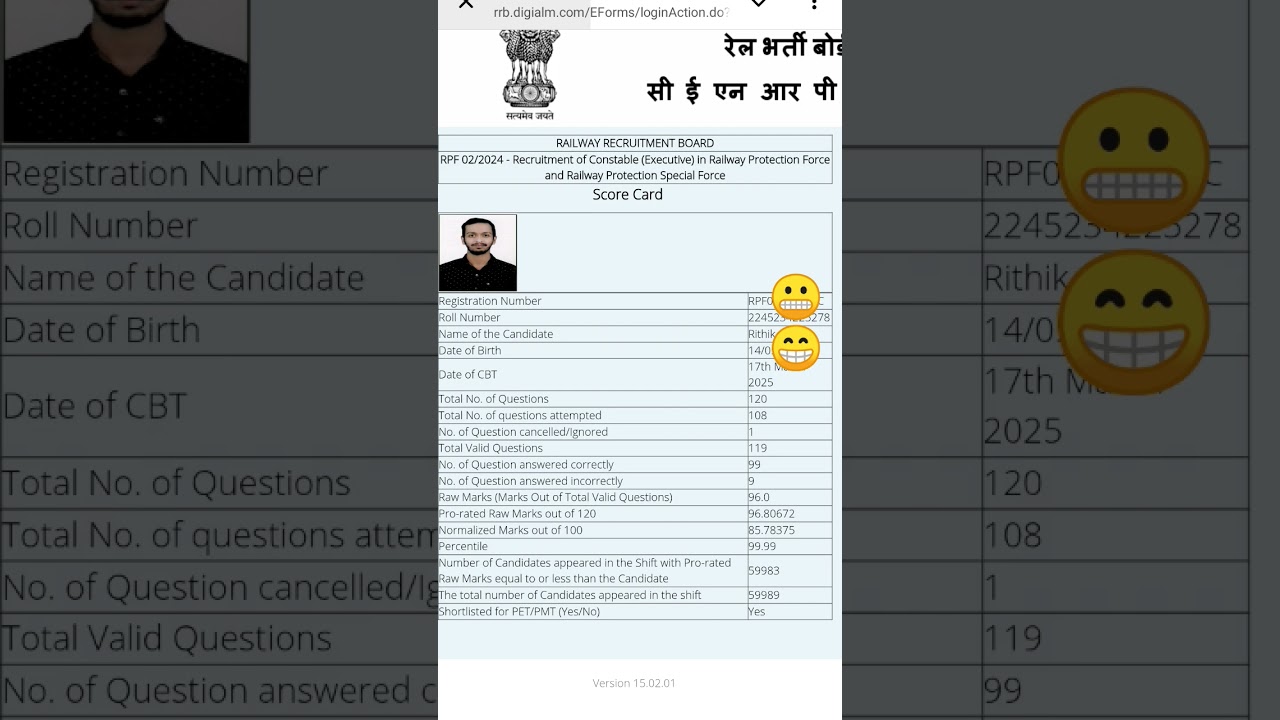 My RPF Constable scorecard 
