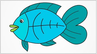 How to draw a cute smiling fish step by step