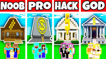 Minecraft: FAMILY BANK BUILD CHALLENGE - NOOB vs PRO vs HACKER vs GOD in Minecraft