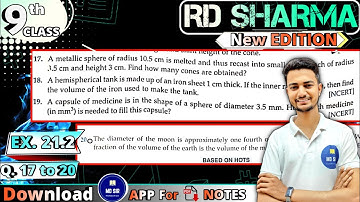 Exercise 21.2 Q17 to Q20 | RD Sharma Class 9 | Chapter 21 Sphere | MD Sir 9