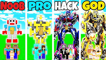 Minecraft: FAMILY TRANSFORMER HOUSE BUILD CHALLENGE - NOOB vs PRO vs HACKER vs GOD in Minecraft