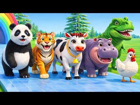 Long Slide Game with Dinosaur Lion Cow Hippopotamus Gorilla 3d Animal Game Funny 3d Animals