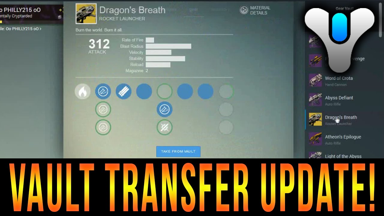 Destiny Vault Transfer Update! YouTube