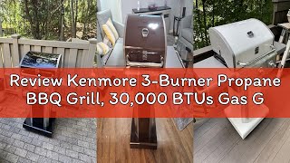 Review Kenmore 3-Burner Propane Bbq Grill, 30,000 Btus Gas Grill With Cast Iron Cooking Grates, Fold