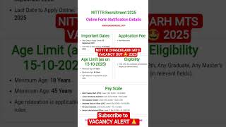 NITTTR CHANDIGARH MTS VACANCY OUT🤩2025/10th pass walo ke liye government job 2025 #nitttr#ssc#shorts