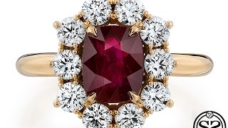 Custom Vintage Style Ruby Halo Engagement Ring