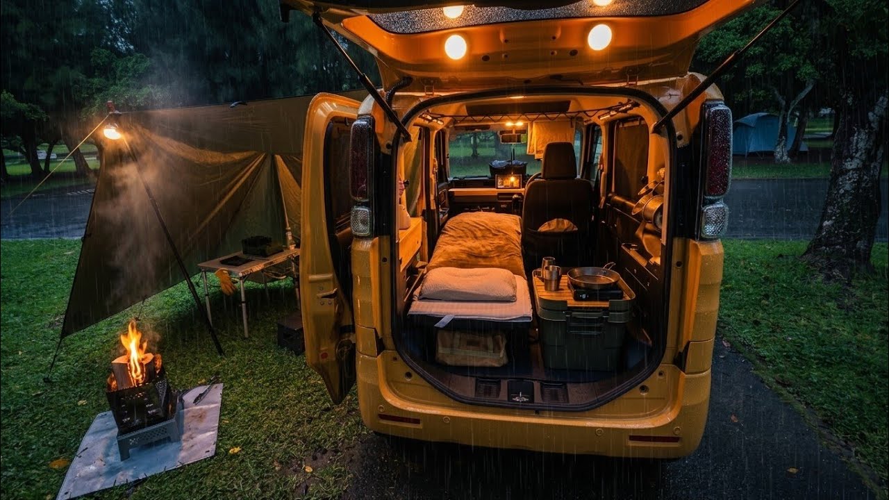 ☔ 24h Cozy Micro Camper in the Rain - Solo Female ASMR