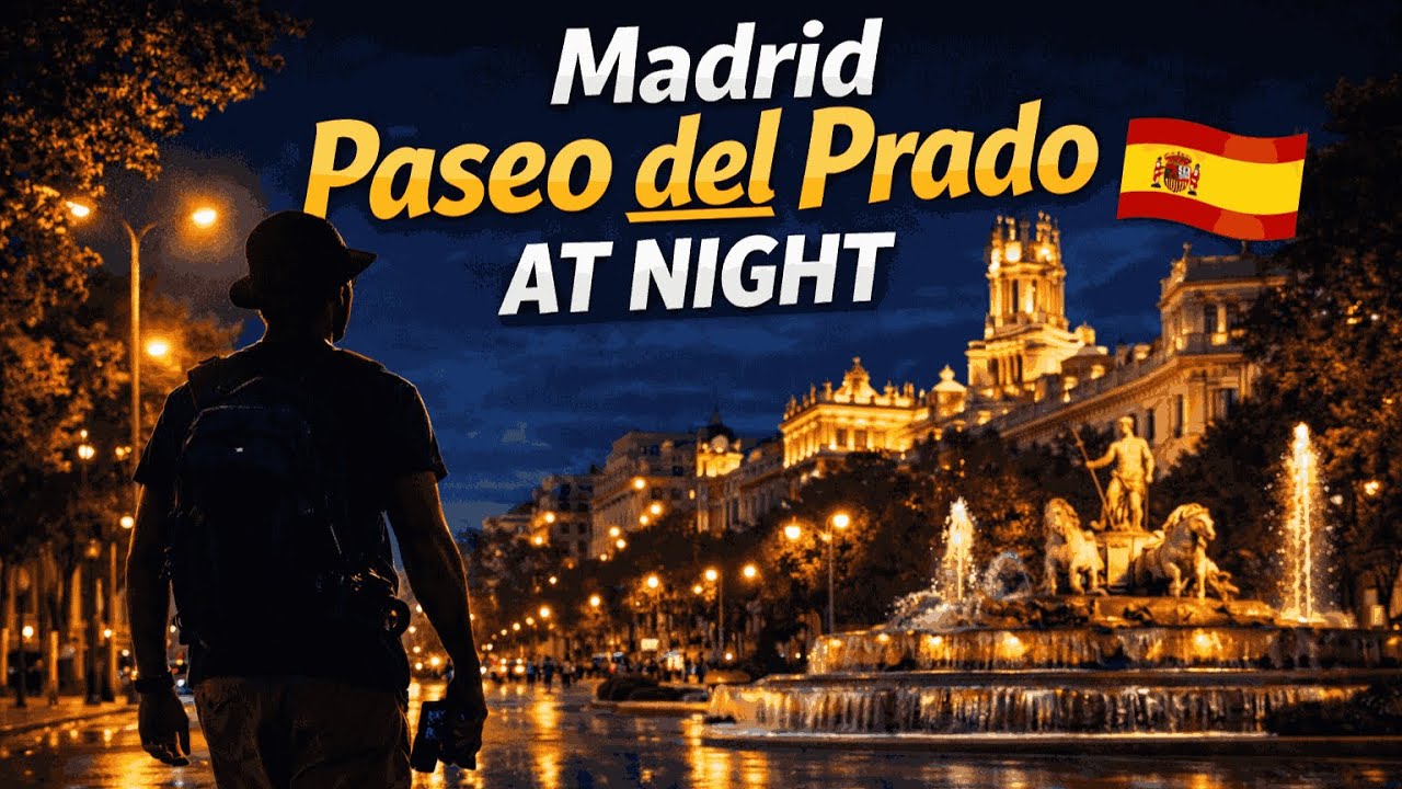 4K MADRID 🇪🇸 SPAIN WALKING TOUR OF PASEO DEL PRADO🌙 NIGHT ATMOSPHERE