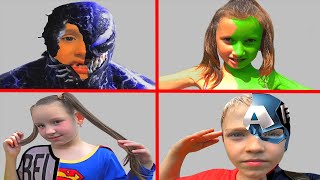 She Hulk, Venom, Superwoman, Captain America superheroes transformation