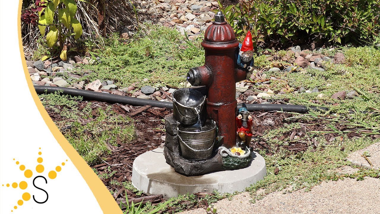 Sunnydaze Fire Hydrant Gnomes Outdoor Water Fountain with LED Light - 16"-XSS-400