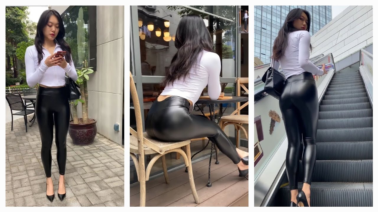 Beautiful female model 💓 shiny black leggings p1 🤩 #hhchannel #hhkhoedang #hhmodels