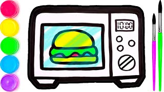 Pelajari Menggambar dan Mewarnai Microvawe Oven dan hamburger Untuk Anak anak