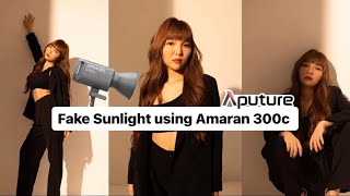 How to make fake sunlight using Aputure Amaran 300c + Fresnel 2x