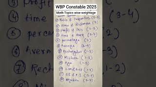 Wbp Constable 2025 Math Topic Wise Weightage  wbpconstable shorts