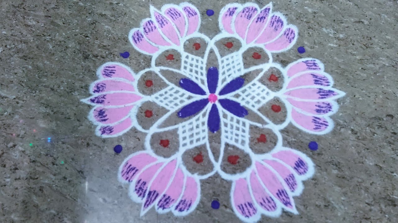 Beautiful easy rangoli /friday rangoli/daily use rangoli/5*3 dots - YouTube