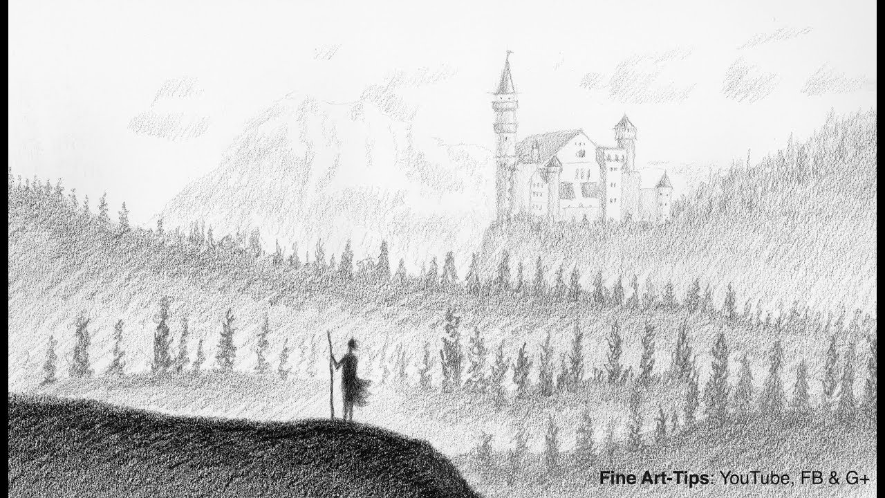 ⁣How to Draw a Fantasy Landscape With Charcoal and Graphite