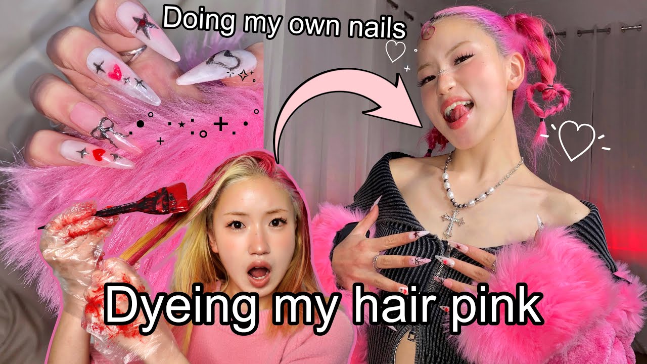 GLOW UP TRANSFORMATION AT HOME (dying my hair pink and diy 3d chrome ...