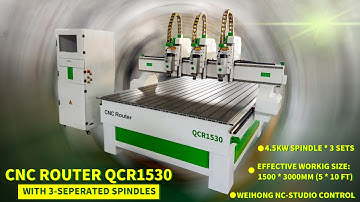 JINAN QUALITY CNC router QCR1530 with 3 seperated spindles and Weihong NC-studio control