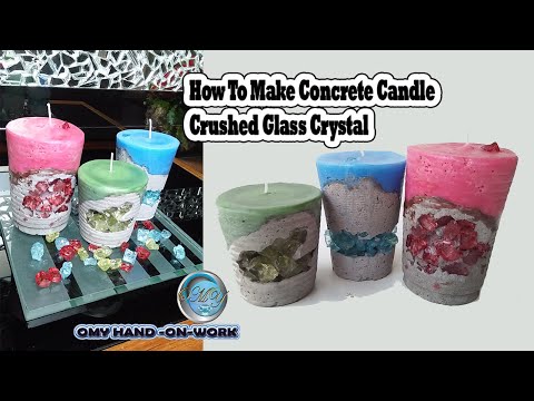 How To Make Concrete Candle  | With Crushed Glass Crystal | DIY CRUSHED GLASS CANDLE HOLDER