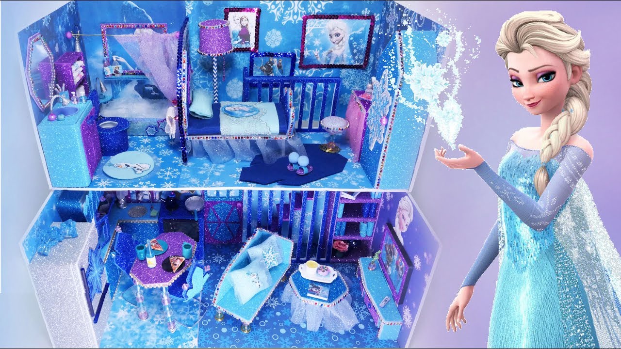DIY Miniature Frozen Disney Dollhouse Bathroom, Bedroom Elsa Anna Part3  미니어쳐 돌하우스 겨울왕국 - YouTube