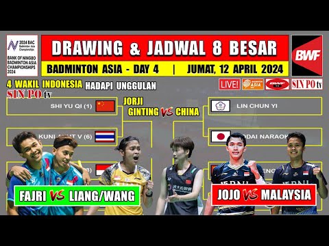 Drawing &amp; Jadwal 8 Besar Badminton Asia Championship 2024 ~ JORJI vs CHINA ~ JOJO vs MALAYSIA