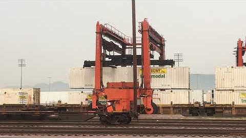 Giant Container Crane Unloading BNSF Stack Train in San Bernardino 9/12/2020