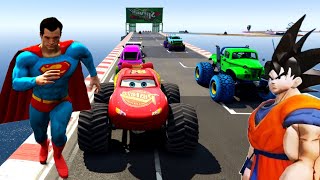 Supereroes Car Race Challenger no Mega Rampa ! Supermen Goku Flash Racing - GTA