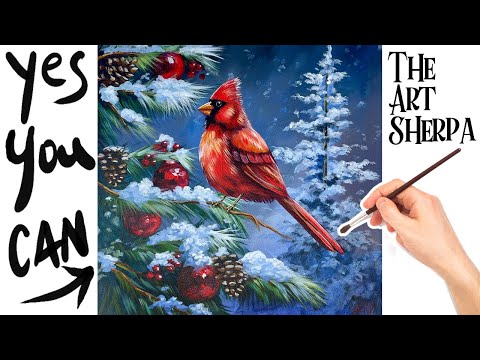 How to Draw Cardinal Winter Scene   You vote ! Acrylic * Oil pastels * Watercolor