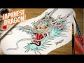 How to draw a japanese dragon tattoo flash  hand painted tattoo flash