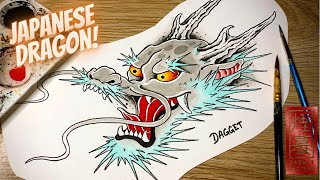 How to draw a japanese dragon tattoo flash  Hand painted tattoo flash