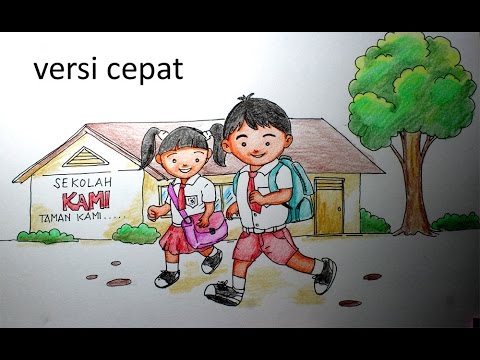 cara menggambar anak  sekolah SD versi cepat YouTube