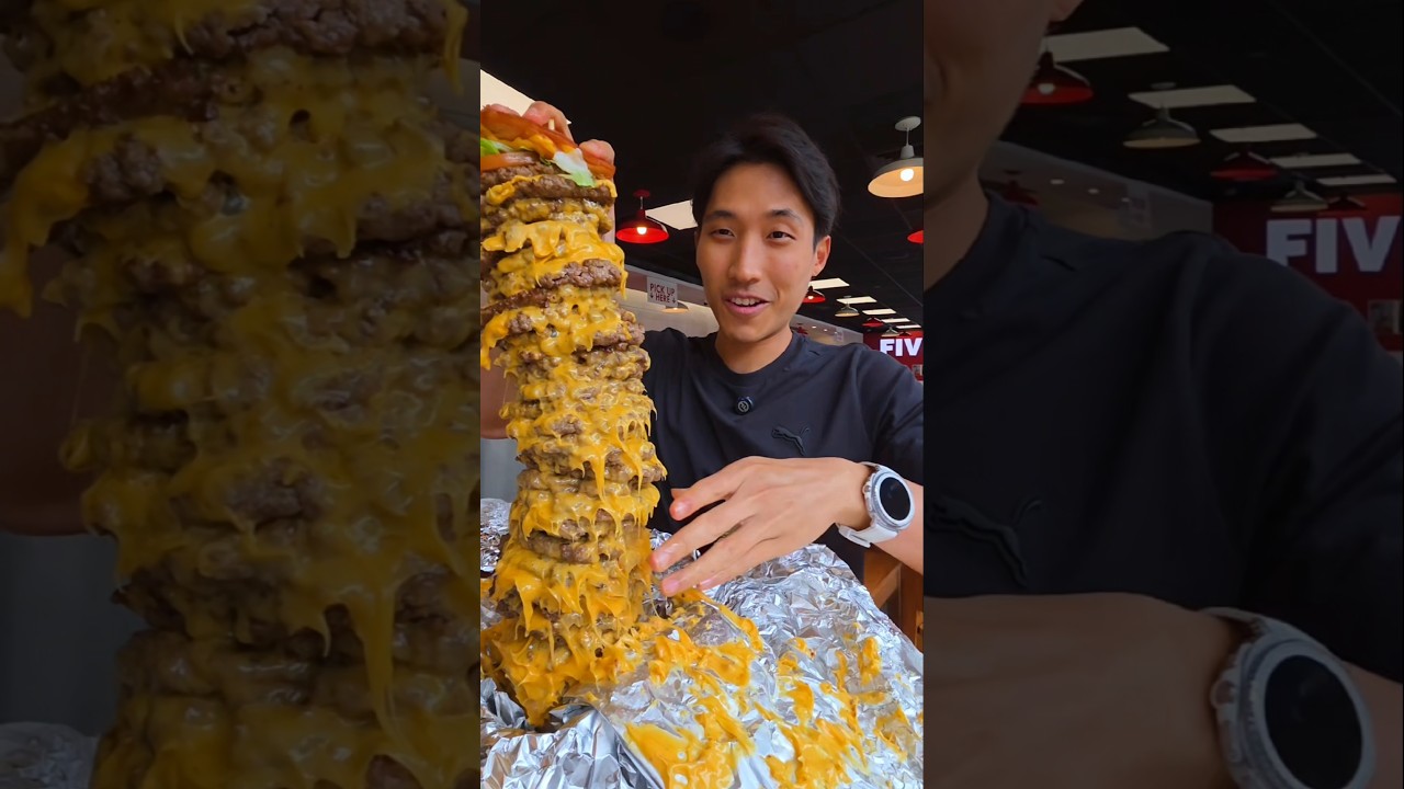 LARGEST FIVEGUYS BURGER! | Eaten in 20mins!? 