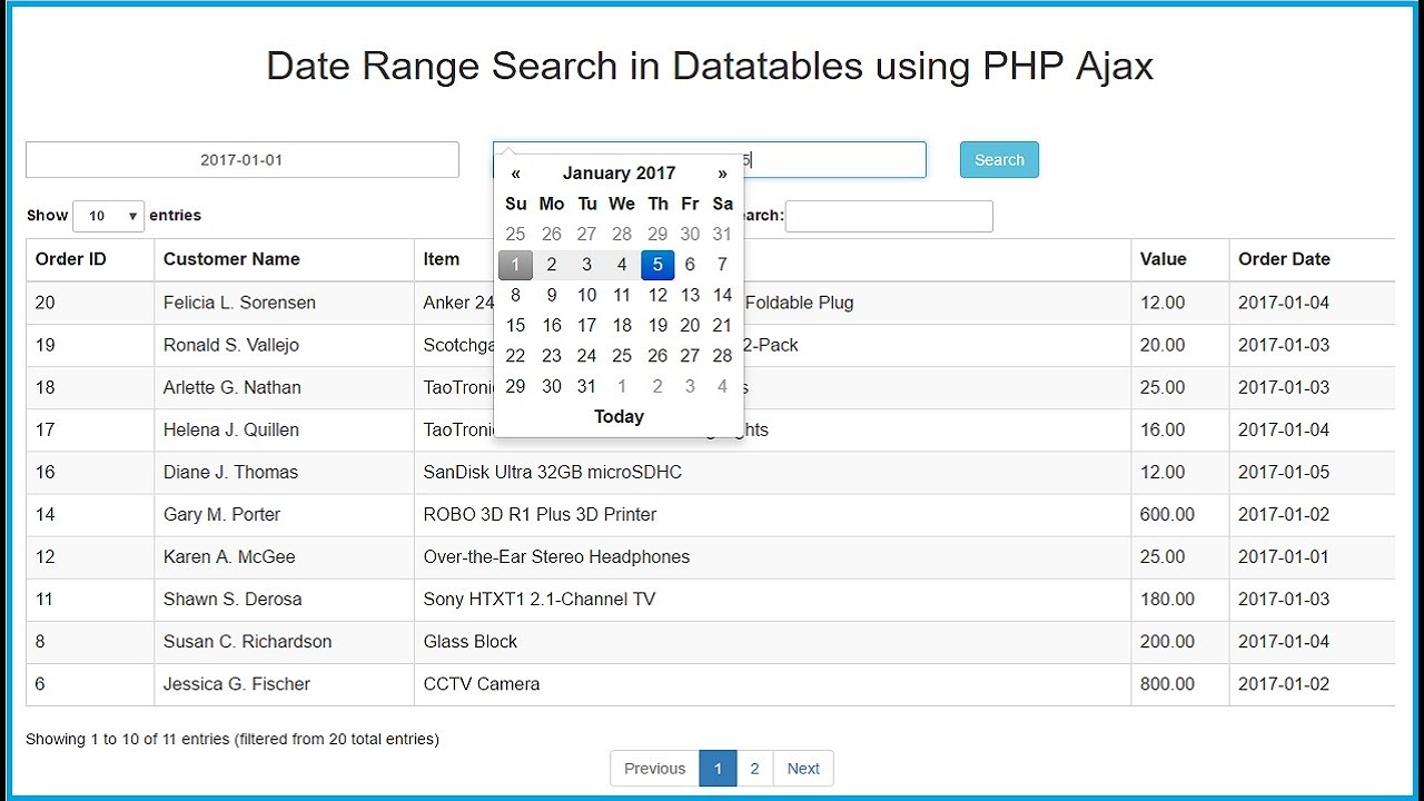 php range  2022 Update  Tìm kiếm phạm vi ngày trong bảng dữ liệu bằng PHP Ajax