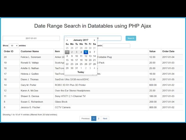 Date Range Search in Datatables using PHP Ajax