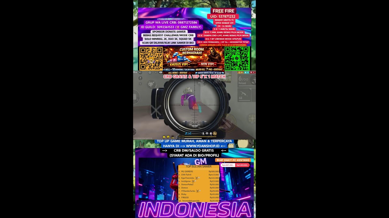 MABAR VIP PUSH RANK, VIP 5K CRB & GRATIS, 1 KILL 10 DM #freefire #shorts #ff