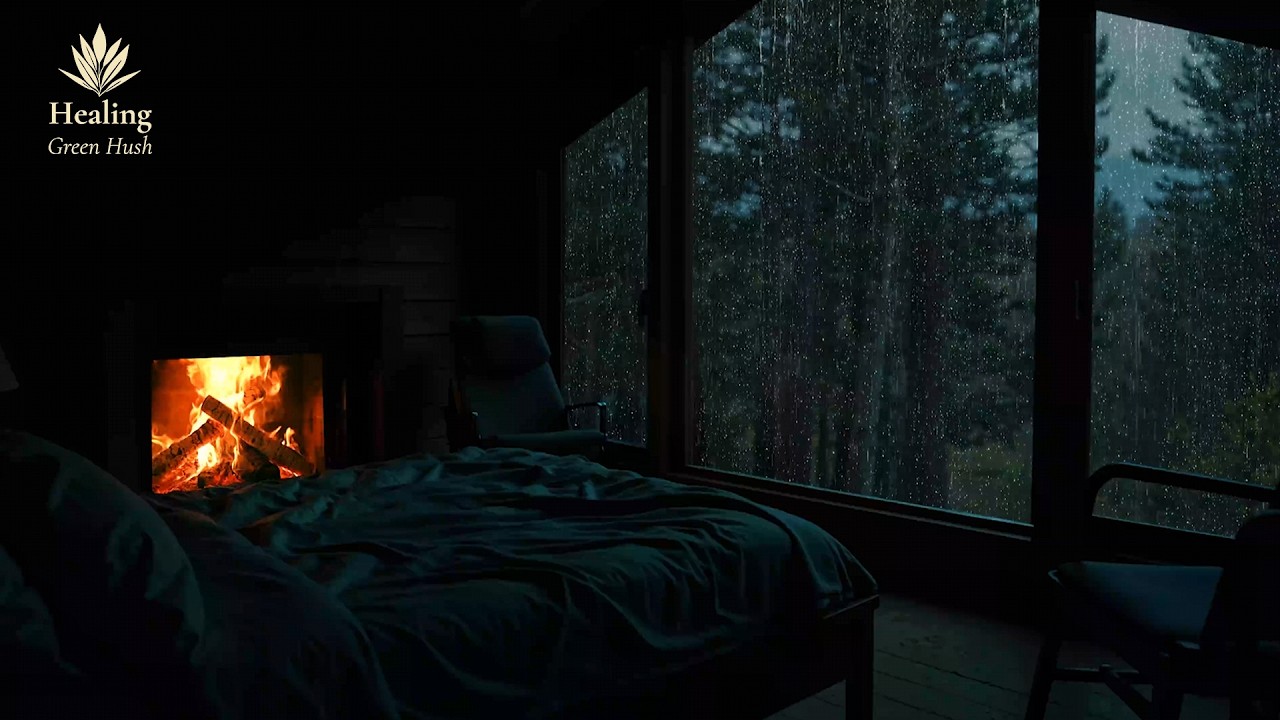 Cozy Rain Sounds for Sleep with Fireplace in a Quiet Forest Cabin (No ...