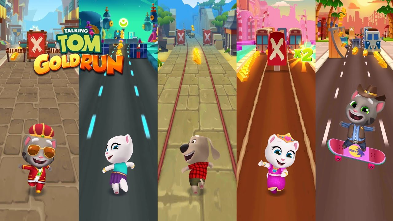 Talking Tom Gold Run Medieval vs Wacky Planet vs Lost City vs Candyland vs Skateboard Gameplay