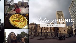 Biking to our picnic & pizza date in Bogota Colombia 🇨🇴