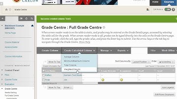 Adding a Grade Column and a Weighted Calculated Column in the Grade Centre