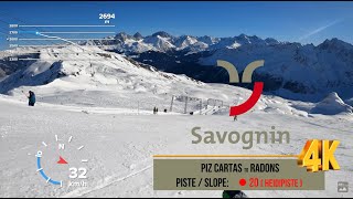 Ski run Savognin 4K POV - slopes 19 + 20 | Piz Cartas | Val Surses , Graubünden